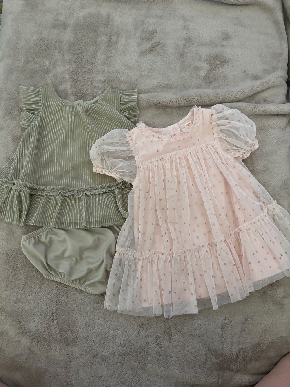 Cat & Jack Pink Star Tulle Dress with Olive Corduroy Set